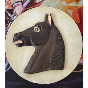 Vintage Round Horse Head Chalkware Wall Plaque